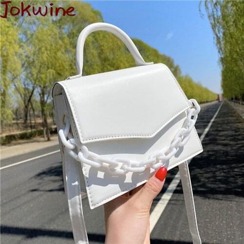 Fashion Women PU Leather Solid Color Shoulder Bags Ladies Crossbody Messenger Bags Casual Thick Chain Small Top-Handle Handbags