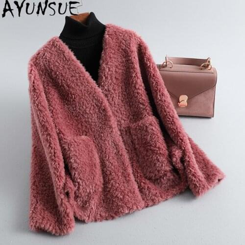 AYUNSUE Short Casual Sheep Shearling Jacket Women Winter 2021 Real Wool Coat Female Korean Fur Jackets Jaqueta Feminina Gxy445