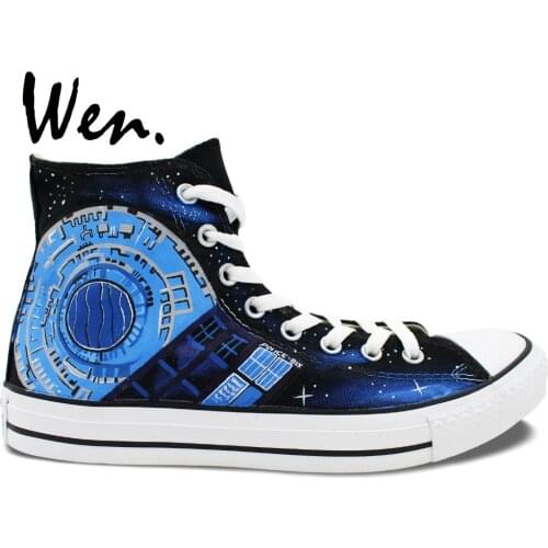 Wen Hand Painted Shoes Design Custom Doctor Who Pandorica Tardis Accompanying Textual High Top Men Womens Canvas Sneakers