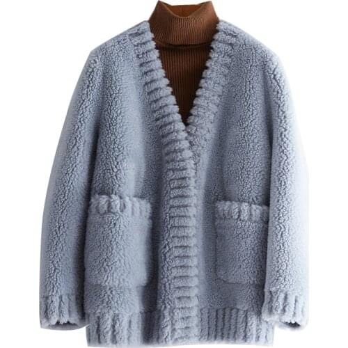 New natural wool coat women Real Sheep Fur jacket Light luxury 30% wool coat over size warm winter free shipping