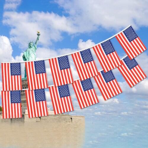 20/38pcs Flags American Flag Bunting Banner Small US Independence Day Flags Rope Set Banners 14*21cm