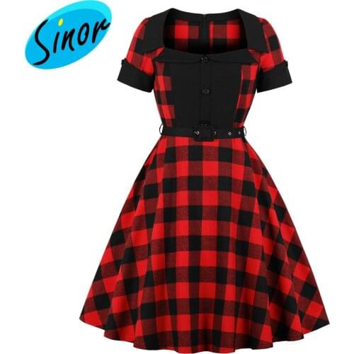 2021 Autumn/Winter Stitching Square Collar Checkered Vintage Grand Dress Womens 1719 Banquet Dress