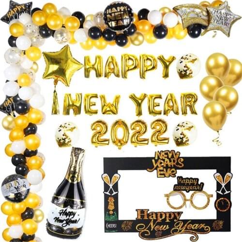 2022 Happy New Year Christmas Decoration For Home Gold balloon arch Photo Booth Frame Props Navidad noel Gift New Year Eve Party