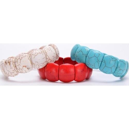 White Red Blue Stretch Howlite Bracelet Wrist Wrapped Wide Bracelets Fingernail Shape Stones Bangles for Men Healing Jewelry