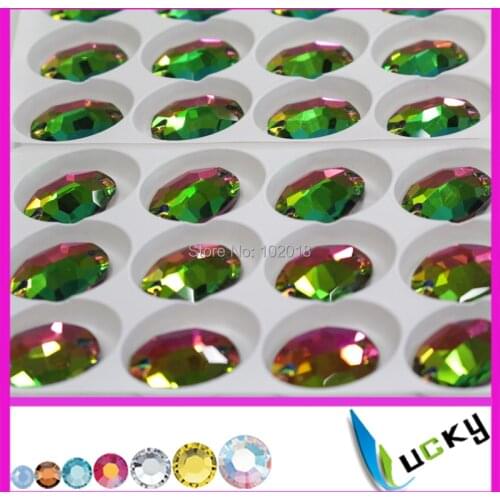 Free shipping 36pcs 17*24mm Highest quality Flat back sew on rhinestones Oval shape Rainbow color Strass crystal bead
