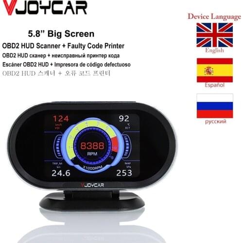 Vjoycar V70 Newest HUD Gauge OBD2 On-Board Computer Auto Display Digital Security Alarm EN RU ES Languages Support OBD2 Scanner