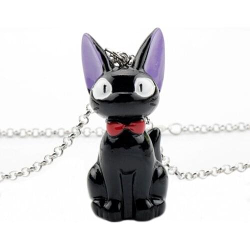 PVC Hayao Miyazaki Anime Figures Kikis Delivery Service Jiji Black Cat Keychains 3D Resin Cute Cat Toy Car Bag Keyrings Gift