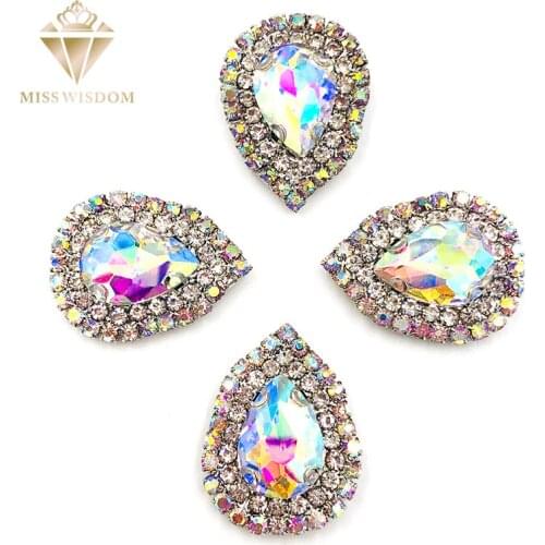 NEW 10X14mm AB color glass stass Double row chain Surrounding teardrop sew on rhinestones crystal buckle Diy jewelry accessories