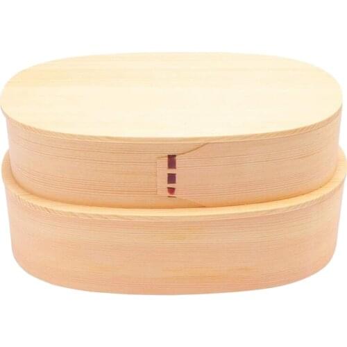 Wooden Lunch Box Double Layer Sushi Bento Container Food Carrier Bowl for School Office (White)