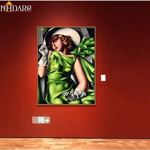 Canvas Art Print Painting Poster European Fashion Young Girl in Green by Tamara de Lempicka, Wall Pictures For Home Decoration