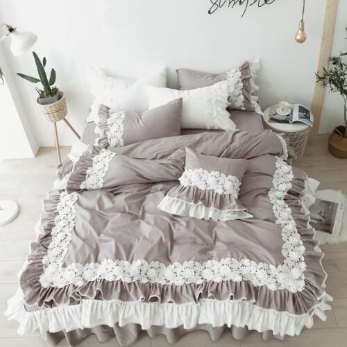 3/4 pcs Bedding Set Queen Size 100%Cotton Korean Style Lace Bed Skirt Pure Cotton Bed Linen King Size housse de couette Bed Set