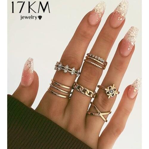17KM Vintage Gold Cross Multilayer Rings Set For Women Elegant Twist Finger Rings Fashion Crystal Shiny Female Jewelry Gifts