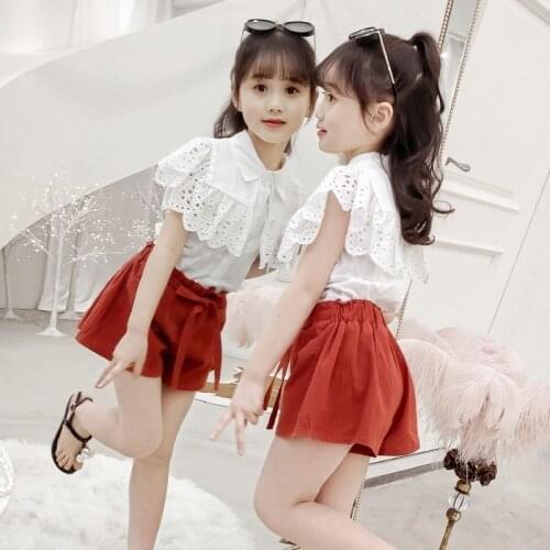 Girls Sets New Korean Version of the Summer Girl Lapel Shirt Suits Children Shorts Two-piece Kids Cloth