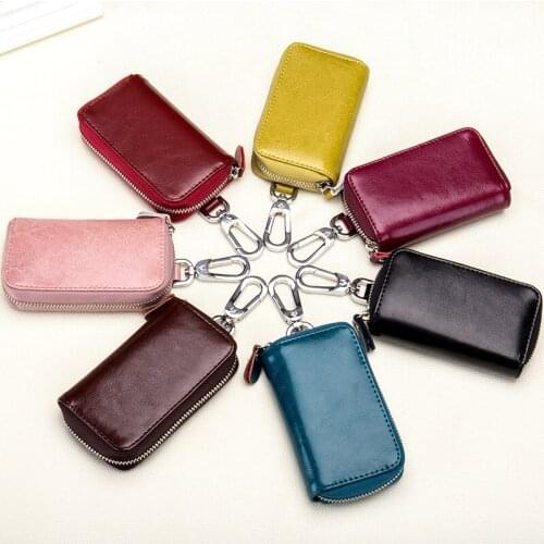 Genuine Leather Key Wallet Men & Women Car Key Bag Multi Function Key Case Fashion Ladies Housekeeper Key Holders 6 Rings