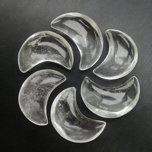 Crystal chakra stones hand carved Natural white clear quartz moon shaped gemstone for Healing Meditation