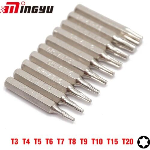 MING YU 10Pcs Security Torx T3 T4 T5 T6 T7 T8 T9 T10 T15 T20 Screwdriver Bits Set Kit 28mm (4mm) Screwdriver Repair Tool