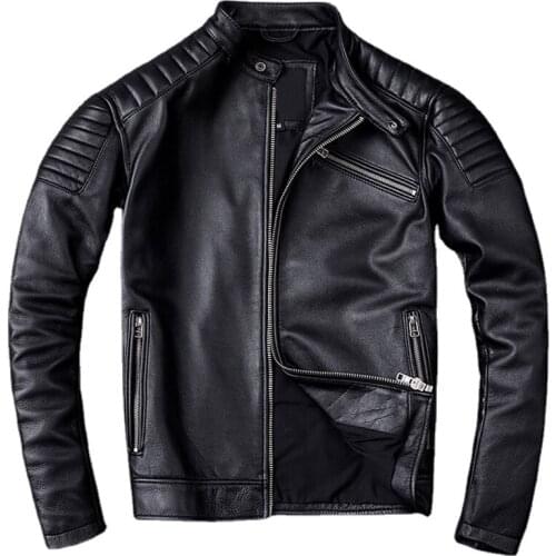 New Motorcycle Style Mens Cowhide Genuine Leather Clothes,Fashion Black Motor Biker Jacket Cool Leather Coat Plus Size 5XL