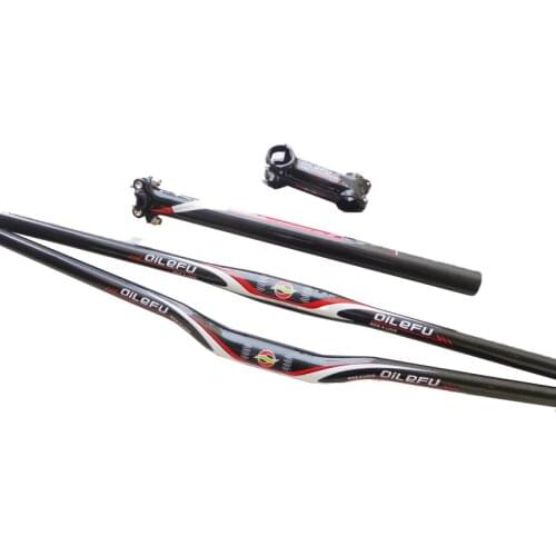 Newest QILEFU Mountain bike 3K full carbon fibre handlebar Road carbon bicycle seatpost alloy stem MTB bike parts set Free ship