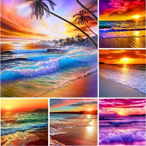 New Landscape Diamond Painting 100% Full Square Drill Diamond Mosaic Needlework Sea Picture Cross Stitch Kit