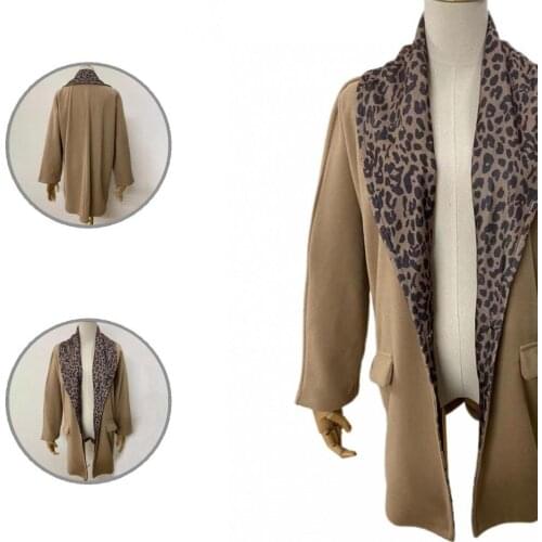 Autumn Winter Stylish Thick Warm Elegant Woolen Coat Cold Resistant Woolen Coat Leopard Print Lapel Streetwear