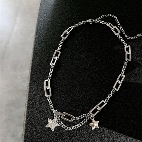TIMEONLY Unique Design Spark Crystal Choker Necklaces Stainless Steel Mix Thin Chunky Chain Necklace for Women Femme Jewelry