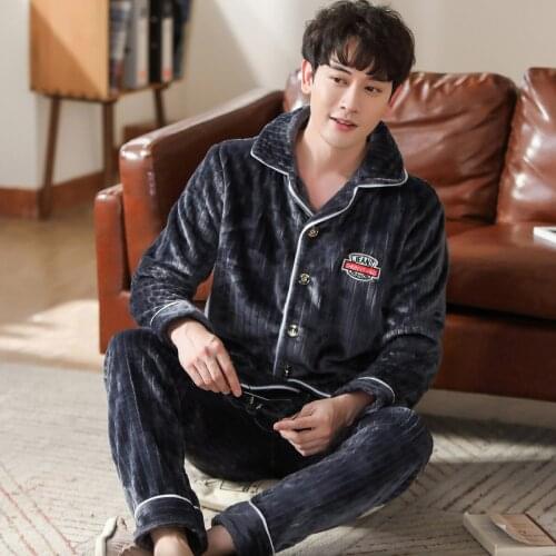 Spring Autumn Winter Men Thicken Warm Flannel Pajamas Sets Male Long Sleeve Pijama Sleepwear Homewear Leisure Home Clothing