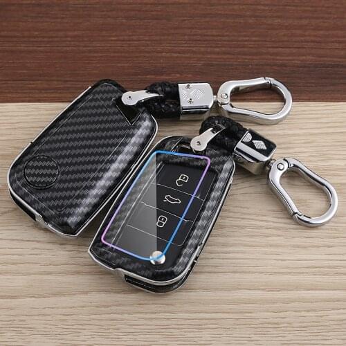 Fit For VW Polo MK6 Tiguan Skoda Kodiaq Karoq SEAT Ateca Leon Carbon Fiber Remote Key Fob Case Cover Car Keyfob Accessories