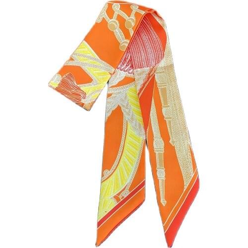 Retro wrap scarf women skinny small silk scarf luxury silk hair band headdress womens bandana tied handbag decoration scarf