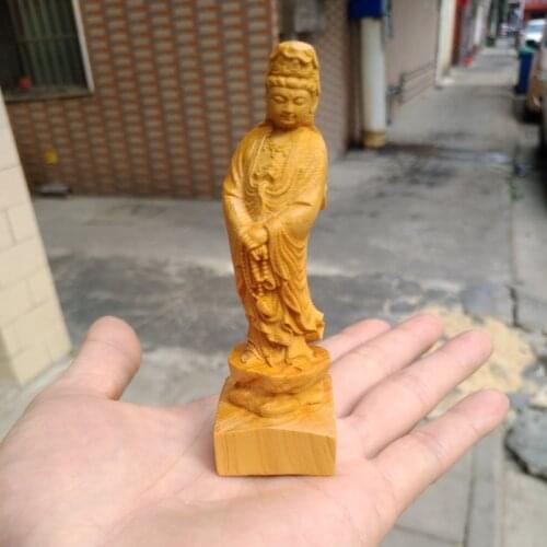 Wood carving Buddha statue Guanyin, wood crafts gift Home desktop decoration office ornaments(A1152)