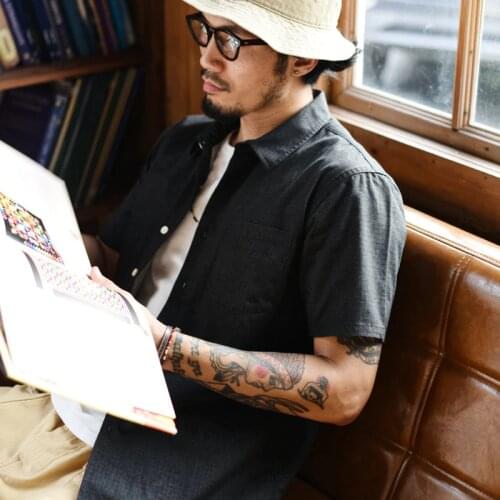 SauceZhan Mens Dress Shirts Vintage Shirt Japanese Plaid Fabric Men Shirt for Summer Light and Breathable 100% Cotton