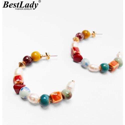 Best Lady ZA Pearls Ceramic Hoop Earrings for Women Boho Luxury Colorful Stud Earrings Accessories Holiday Jewelry Party Gifts