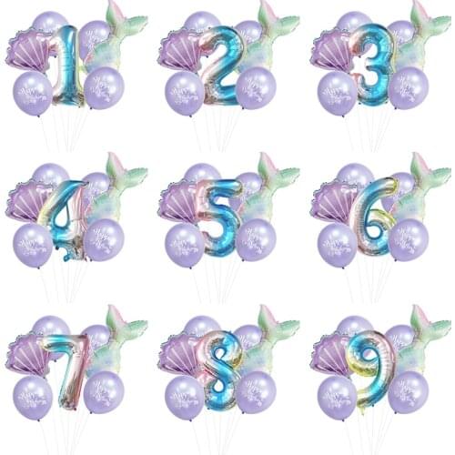 Birthday Number Balloon Party Decorations Aluminium Foil Latex Number " 0-9" Mermaid Shell Balloon Birthday Party Decor 1 Set