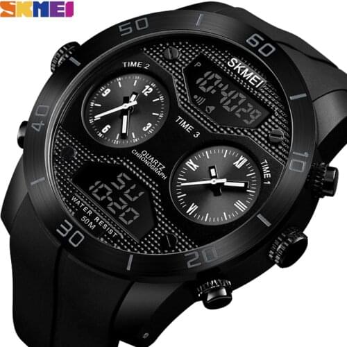SKMEI 3 Time Sport Fashion Mens Watches Chronograph Waterproof Digital Wristwatches For Men Alarm Hour Relogio Masculino 1355