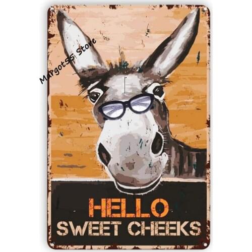 Funny Donkey Sign Wall Decor Vintage Hello Sweet Cheek Donkey Tin Sign for Backyard Garage Man Cave Shed Office Room Living Room