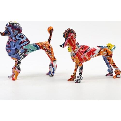 Graffiti Pet Figurine Poodle Statue Dog Sculpture Ornament Home Decor
