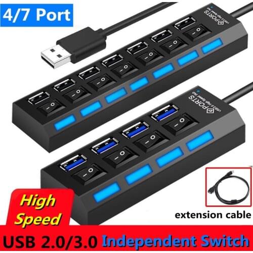 YelWong 4/7 Ports USB HUB 2.0 3.0 High Speed USB Splitter Expander Multi-Port Independent Switch for PC Laptop Mac Windows