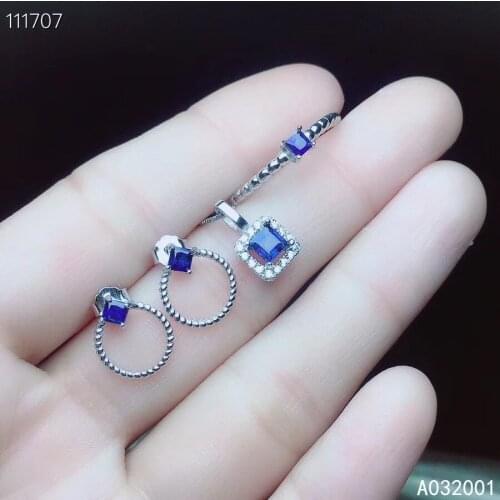 KJJEAXCMY fine jewelry natural sapphire 925 sterling silver gemstone pendant necklace ring earrings set support test trendy
