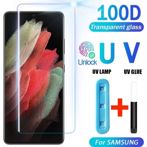 UV Full Cover Tempered Glass For Samsung Galaxy S10 S21 Plus Ultra S8 S9 S20 Screen Protector 4G 5G For Samsung Note 20 10 9 8 E