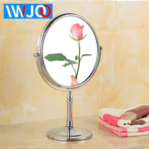 Bathroom Mirror Stainless Steel 2 Face Rotating Cosmetic Mirror Round Bedroom Tabletop Make Up Mirror Magnifying 8 Inch