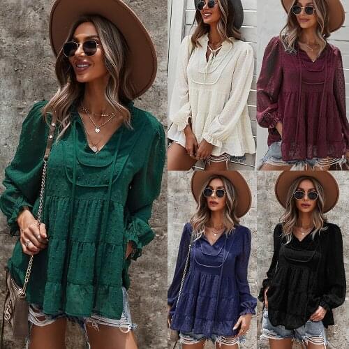 Autumn Women T-Shirts Original Design Fashion Full Sleeve Solid Color Sexy V-Neck Casual Loose Style Winter Female Blouse C3010