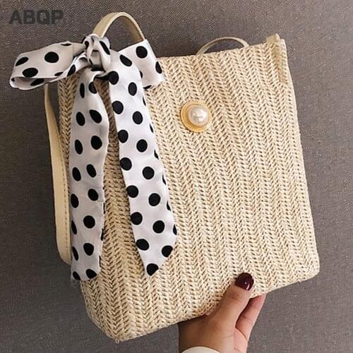 Bag for women Straw small bag female 2020 new summer forest woven silk scarf bucket bag girl messenger pearl beach bag