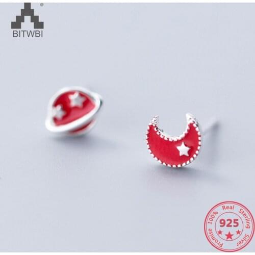 Hot Style S925 Sterling Silver Creative Universe Geometric Moom Star Stud Earrings Fashion Jewelry For Women