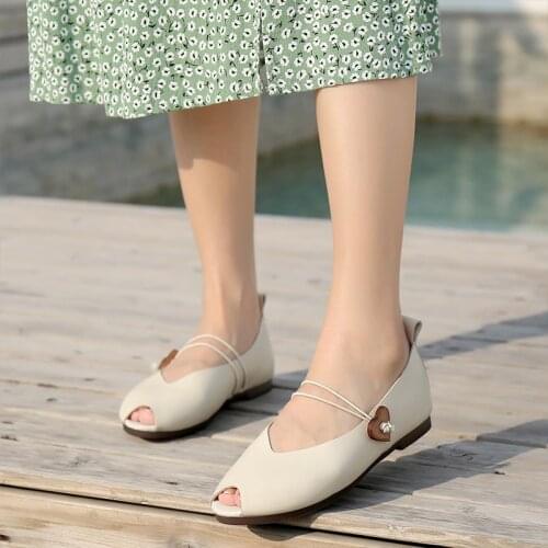 YourSeason Peep Toe Shallow Flats Ladies Genuine Leather Mori Style Handmade Concise Women Shoes Spring Autumn 2021