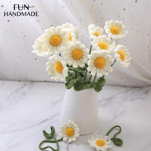 12PCS Handmade DIY Flower Wool Crochet Video Material kits With Wrapping Paper Daisy Carnation Tulip Sunflower Home Craft Deco
