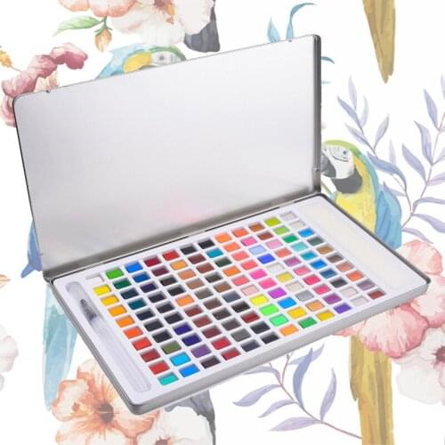 120 Color Solid Watercolor Painting pigment Set Including Water Brush Fluorescent Macaron Metallic Color Art Supplies