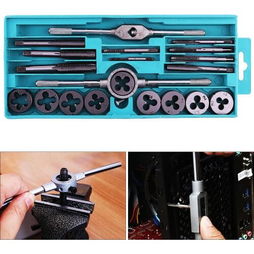 20pcs Alloy Steel Tap & Die Set with Small Tap Twisted Hand and M3-M12 Screw Thread Plugs Taps Hand Screw Taps Tools