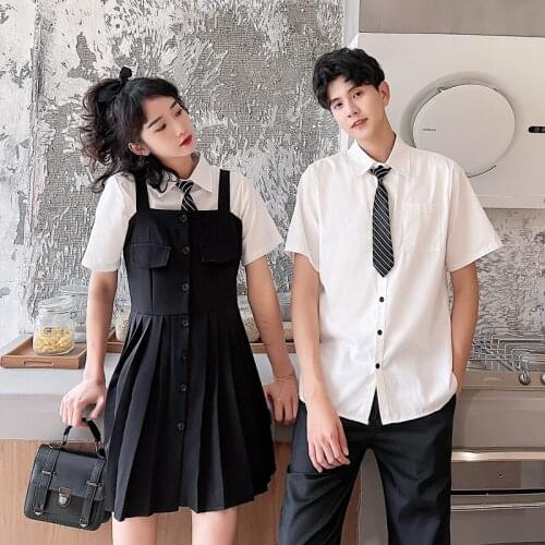 2021 new short sleeved shirt pleated skirt dress for couples clothes couples clothing