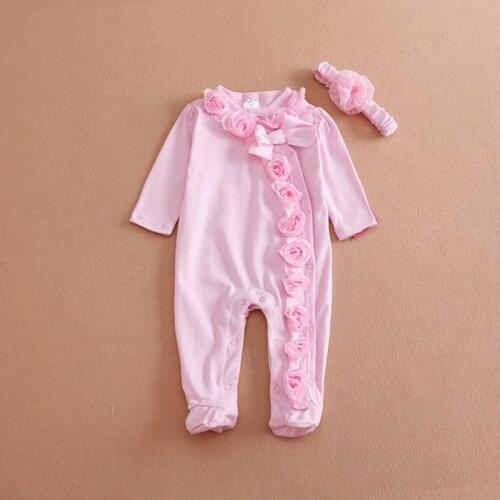 2021 Infant Baby Girls Floral Jumpsuits+Headband Cute Flower Romper Outfits Clothing 0-9 Months