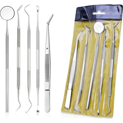 3/4/5PCS Stainless Steel Dental Mirror Tool Set Mouth Mirror Dental Kit Instrument Dental Pick Portable Teeth Cleaning Tools