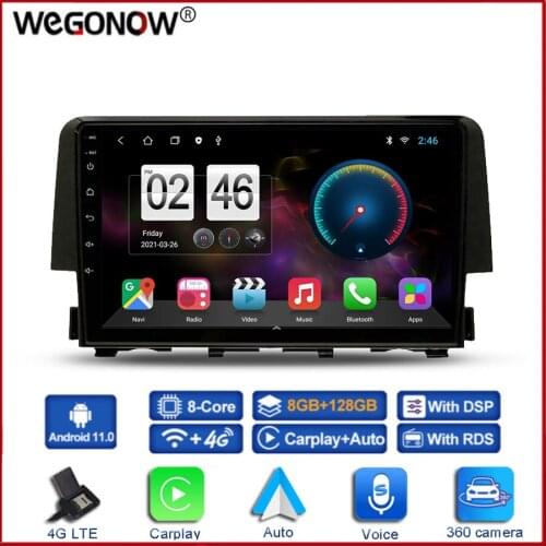360 Panoramic Camera CanBus 6G+128G Android 10.0 Car DVD Player GPS Map WIFI Bluetooth Radio For HONDA CIVIC 2016 2017 2018 2019